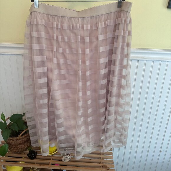 Metrowear Plus size sheer pleated striped tan stretch waist pull on skirt 3X - Picture 2 of 6
